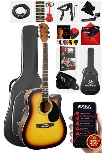 Maxword MCG-750SB Yüksek Kaliteli Ağaç Ekolayzerli Elektro Akustik Gitar Full Set ürün görseli 1