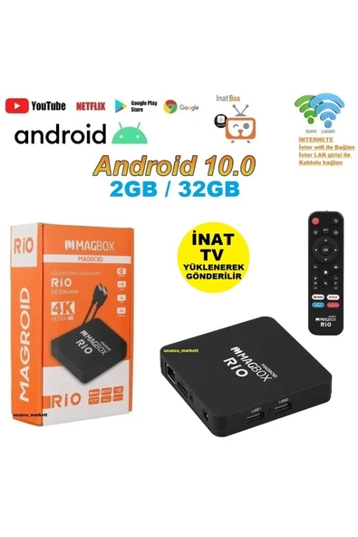 ANDROİD TV BOX 2G RAM / 32GB ROM ANDROİD 10 (İNAT TV YÜKLENEREK GÖNDERİLİR) ürün görseli 1
