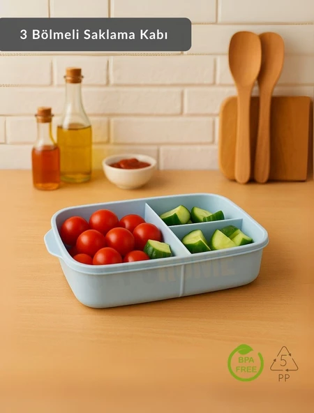 3 Bölmeli Saklama Kabı Bpa Free Beslenme Kabı Hava Almaz Kab Turkuaz 1500 ml ürün görseli 1