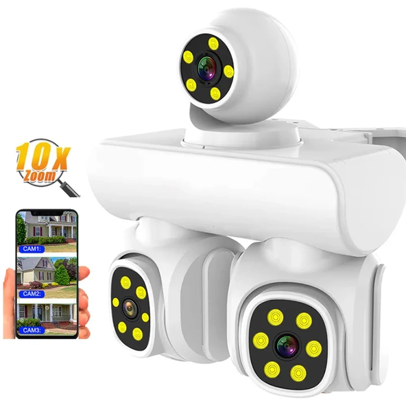 QASUL Yeni 9MP UHD 3 Ekran Kablosuz WiFi Ağ Video Gözetim  4K 360 Derece WiFi Güvenlik Kamerası ürün görseli 1