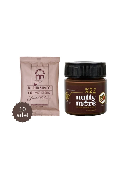 Mehmet Efendi Türk Kahvesi 100 gr x 10 Adet & Nutty More %22 Kakaolu Fındık Ezmesi 200 gr ürün görseli 1