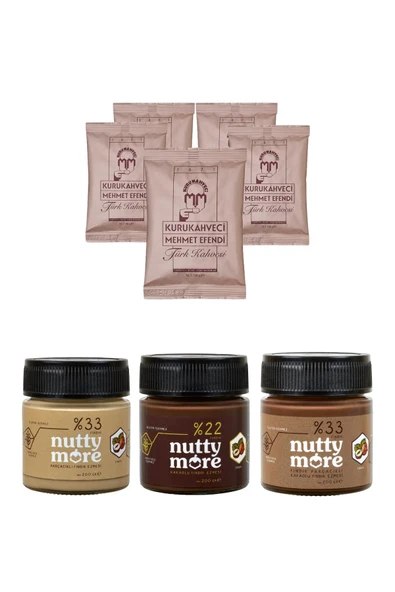 Mehmet Efendi Türk Kahvesi 100 gr x 5 Adet & Nutty More Fındık Ezmesi Tanışma Paketi 200 gr x 3 Adet ürün görseli 1