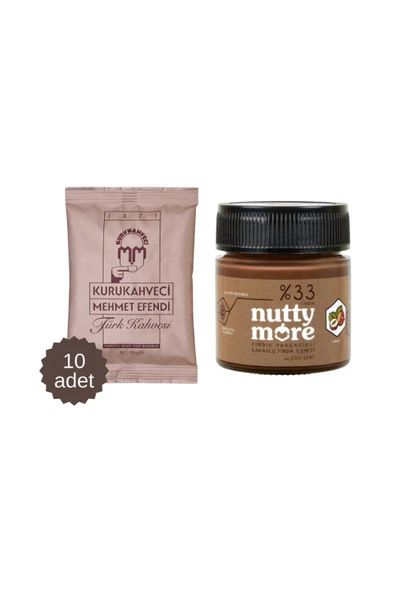 Mehmet Efendi Türk Kahvesi 100 gr x 10 Adet & Nutty More %33 Fındık Parçacıklı Kakaolu Fındık Ezmesi 200 gr ürün görseli 1
