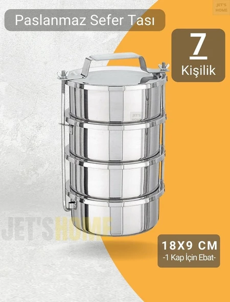 4’lü Sefer Tası 18x9 cm Yemek Taşıma Kabı Paslanmaz Çelik No:4 Kapasite 7 Kişilik ürün görseli 1