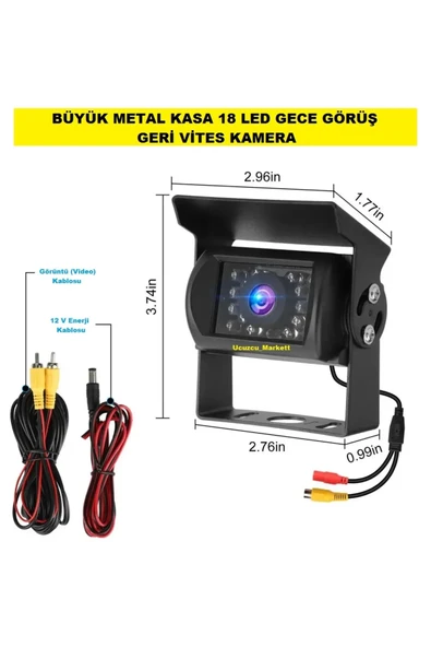 BÜYÜK METAL KASA 18 LED GECE GÖRÜŞ GERİ VİTES KAMERA ürün görseli 1