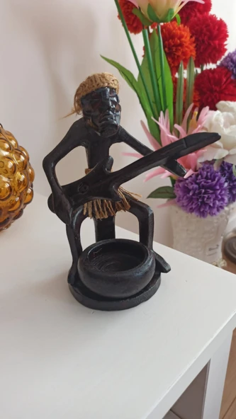 vintage ahşap afrikalı müzisyen biblo & 20 cm ürün görseli 1