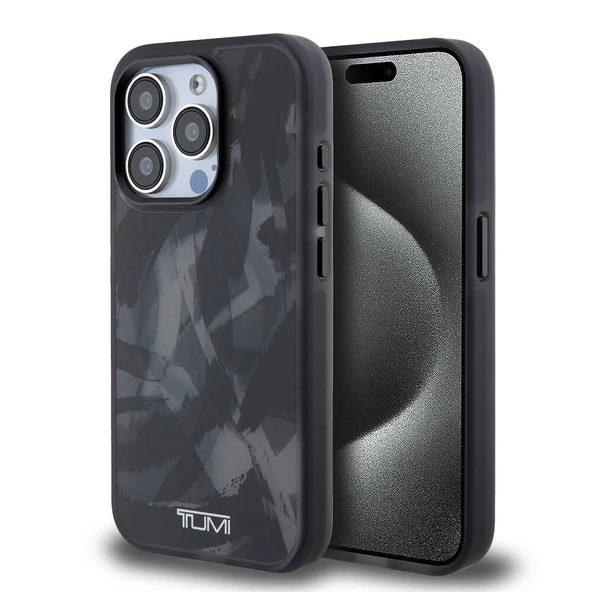 TUMI iPhone 15 Pro Kılıf TUMI Orjinal Lisanslı M-safe Şarj Özellikli Buzlanmış Saydam Fırça Kamuflajı Desenli Kapak ürün görseli 1