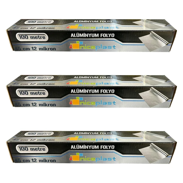 Niceplast Alüminyum Folyo - 45 Cm. x 100 Metre - 12 Mikron - 3 Paket ürün görseli 1