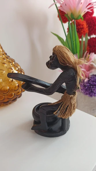 vintage ahşap afrikalı müzisyen biblo & 20 cm - Resim 2