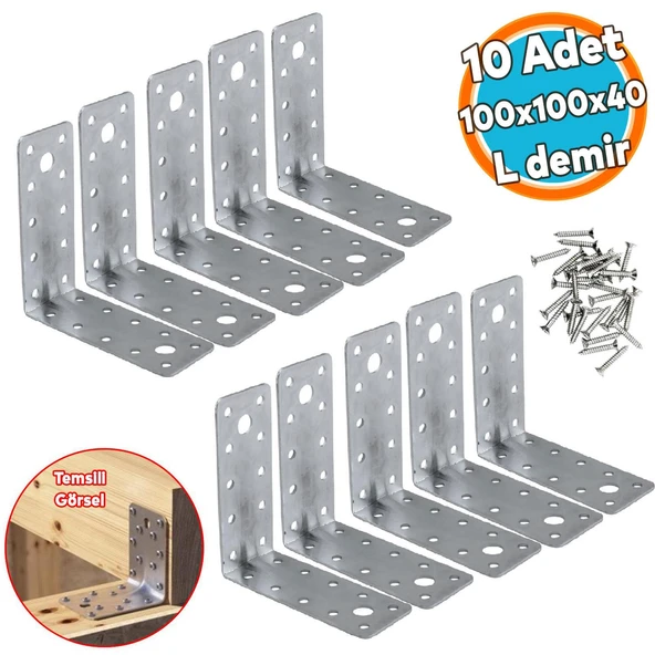 10 ADET Mobilya Dolap Duvar Sabitleme  Metal Köşebent 100x100x40 Mm Bağlantı Aparatı L Demiri Gönye ürün görseli 1