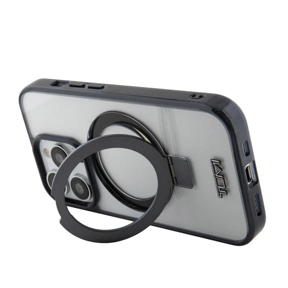 TUMI iPhone 15 Pro Max Kılıf TUMI Orjinal Lisanslı M-safe Şarj Özellikli Metal Logolu Ring Standlı Silikon Kapak ürün görseli 1