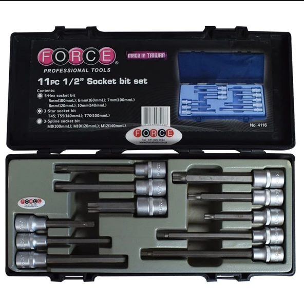 Force 11 Parça 1/2" Lokmalı Torx-Hex Uzun Bits Seti Profesyonel (Tr'de Tek) ürün görseli 1