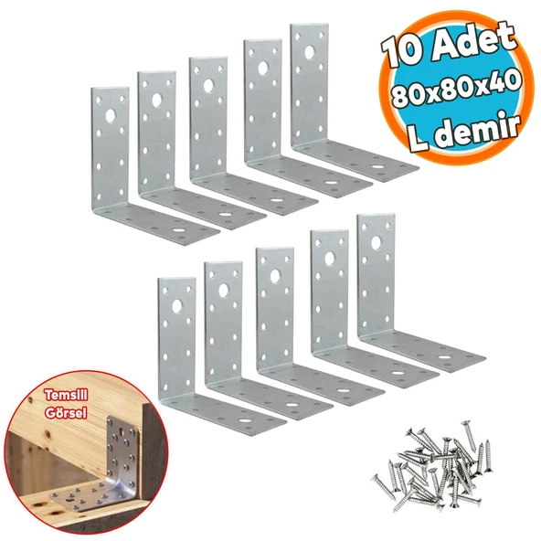 10 ADET Mobilya Dolap Duvar Sabitleme Metal Köşebent 40x80x80 mm Bağlantı Aparatı L Demiri Gönye ürün görseli 1