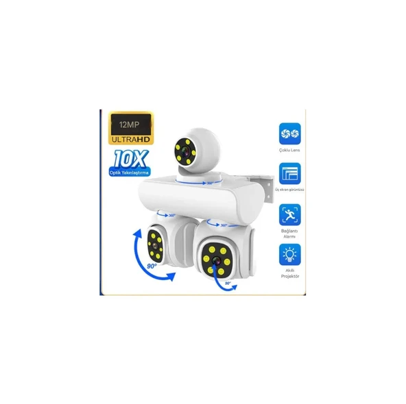 QASUL Full HD 12MP 6K Speed Dome 3 Lens Renkli Gece Görüş İki Yönlü Ses Renkli Cep Telefonu Uzaktan İzleme ürün görseli 1