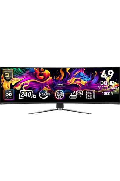 MSI 49" MPG 491CQPX QD-OLED 5120x1440 DQHD CURVE 240HZ 0.03MS G-SYNC COMPATIBLE GAMING MONITOR ürün görseli 1