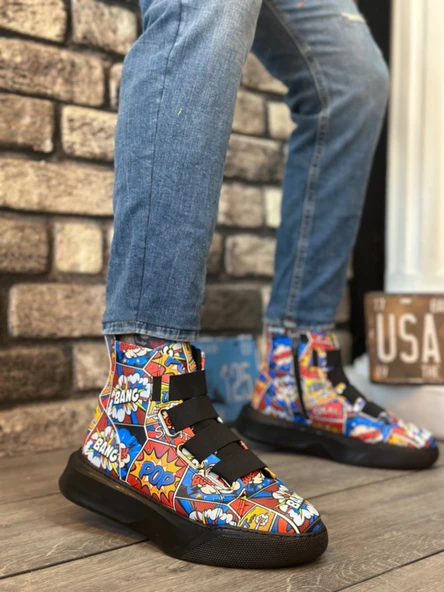 ET0142 Bantlı Erkek Yüksek Taban Popart Model Spor Bot ürün görseli 1