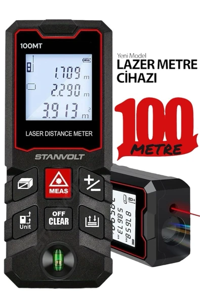 Yüksek Hassasiyet 100 Metre Lazer Metre Ölçer LCD Dijital Ekran Su Terazili Lazermetre ürün görseli 1