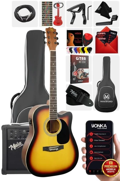 Maxword MCG-750SB-AMP Kaliteli EQ 25W Amfili Elektro Akustik Gitar Seti ürün görseli 1