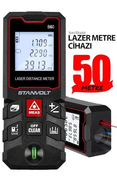 50 Metre Yüksek Hassasiyet Lazer Metre Ölçer LCD Dijital Ekran Su Terazili Lazermetre ürün görseli 1