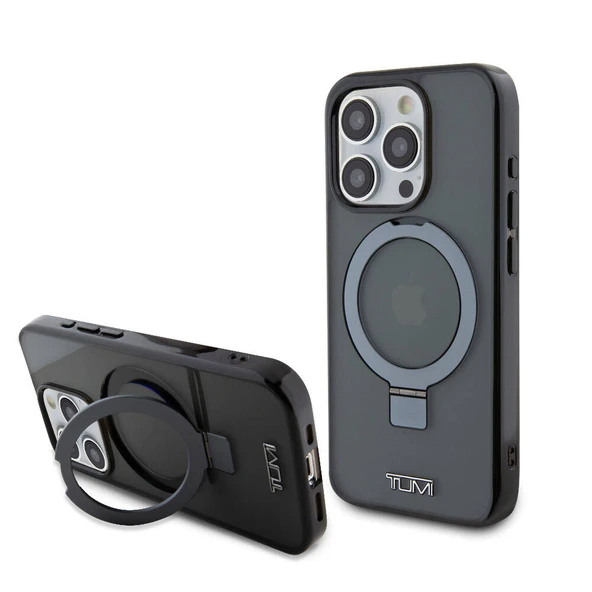 TUMI iPhone 15 Pro Kılıf TUMI Orjinal Lisanslı M-safe Şarj Özellikli PC TPU Metal Logolu Ring Standlı Kapak ürün görseli 1