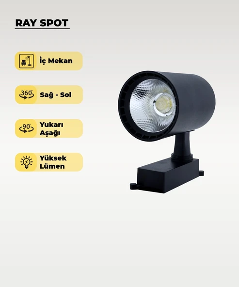 30W Siyah Ray Spot 4000K (Gün Işığı) ürün görseli 1