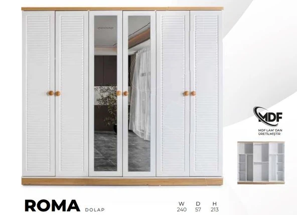 ROMA MDF 6 KAPILI DOLAP ürün görseli 1