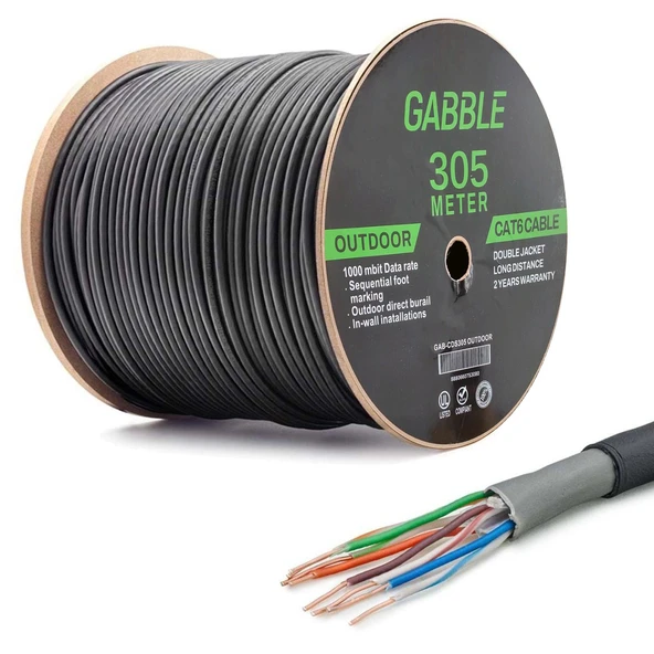 GABBLE GAB-CDK305 CAT6 305MT DIŞ ORTAM KABLO OD 0.57MM (K) ürün görseli 1