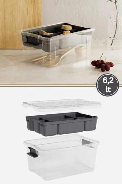 Flora Kilitli Bölmeli Saklama Kutusu, Bujiteri Takı İlaç Dikiş İp Kaşık Hırdavat Organizer 6,25 Litre ürün görseli 1