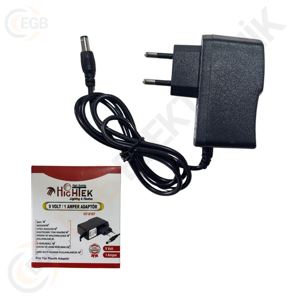 HIGHTEK HT-8167 Adaptör 9 Volt 1 Amper 5.5x2.5mm ürün görseli 1