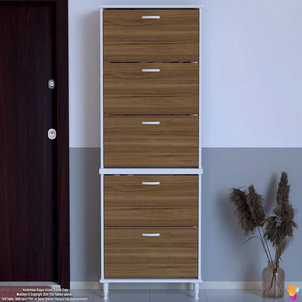 Modilayn VARBİ UMAY' 2 Li Antre Hol 72x 205x26 cm’ lik 5 Düşer Kapak 10 Göz Raflı Ayakkabılık ürün görseli 1