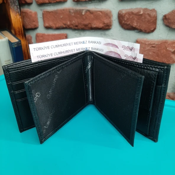 Hakiki Deri Erkek Bozuk Para Gözlü Siyah Cüzdan gvn-0119 ürün görseli 1