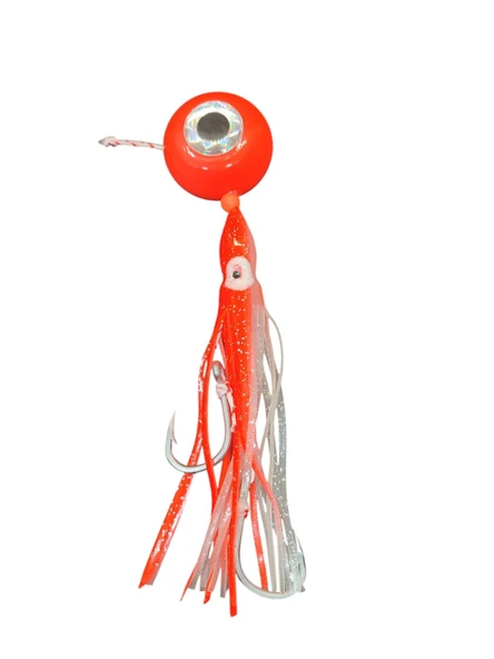 S.F. Melek Gözü Jig 180g Kırmızı UV - 0/3 No Paslanmaz İğne - Kırmızı Glow Saçak ürün görseli 1