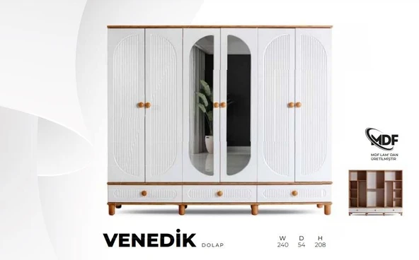 VENEDİK MDF 6 KAPILI DOLAP ürün görseli 1