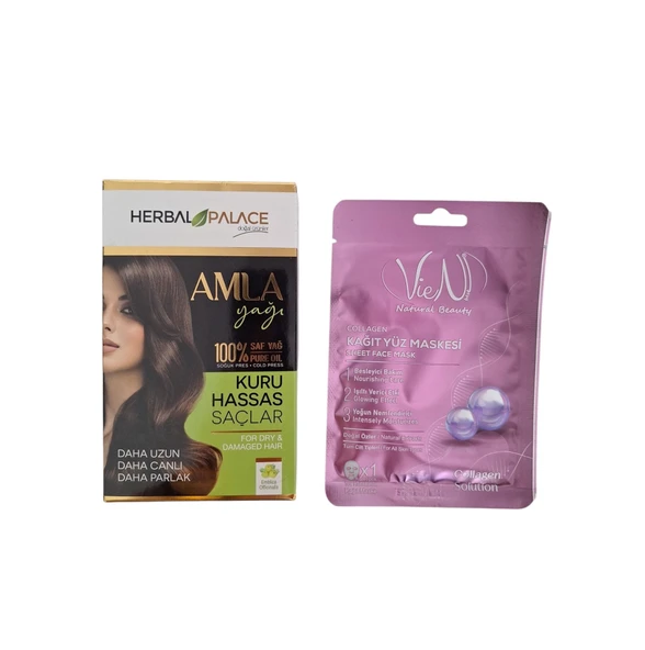 Herbal palace %100 saf amla yağı 30 ml & Collajen Kağıt Yüz maskesi ikili bakım seti ürün görseli 1