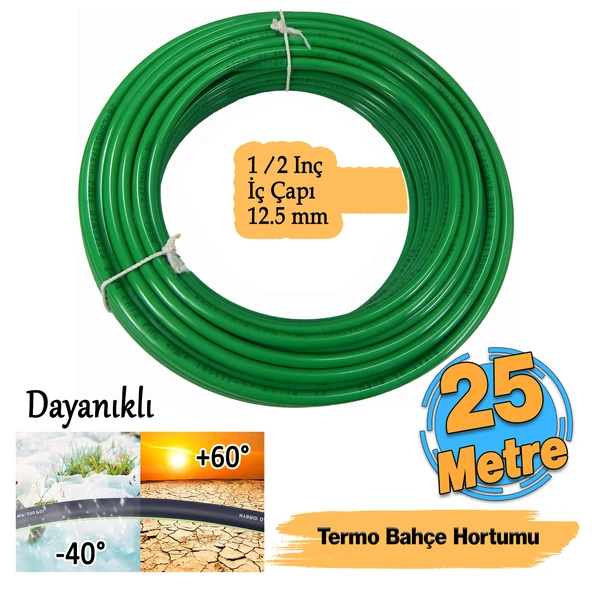 Termo Bahçe Hortumu 25 Metre Dayanıklı 3 Katlı Sağlam Çeşme Su Sulama Yıkama Hortum 12.5 mm 1/2" ürün görseli 1