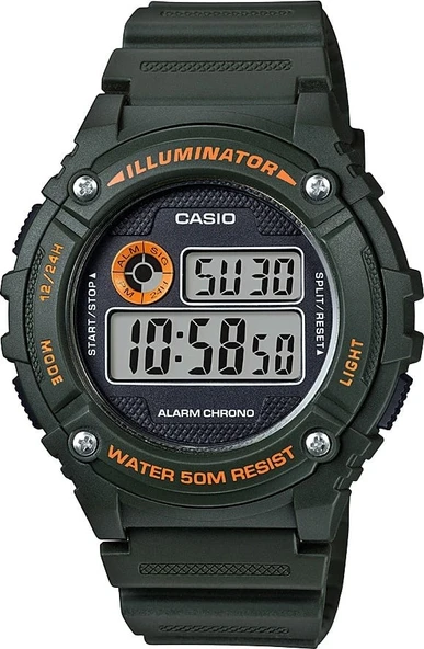 CASIO W-216H-3BVDF YEŞİL SİLİKON KORDON DİJİTAL ERKEK KOL SAATİ ürün görseli 1