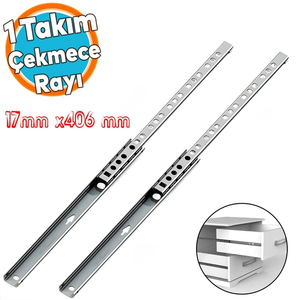 Teleskopik İnce Bilyeli Bilyalı Dolap Çekmece Rayı Sürgüsü Metal En 1.7 cm 17 mm Uzunluk 40,6 cm ürün görseli 1