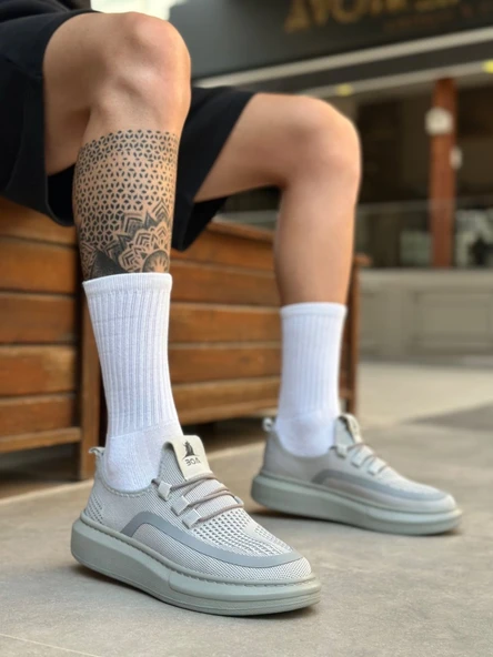 ET0375 Özel Örme Triko Tarz Gri Renk Spor Ayakkabı ürün görseli 1