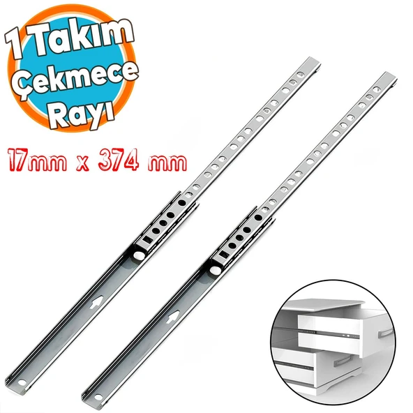Teleskopik İnce Bilyeli Bilyalı Dolap Çekmece Rayı Sürgüsü Metal En 1.7 cm 17 mm Uzunluk 37.4 cm ürün görseli 1