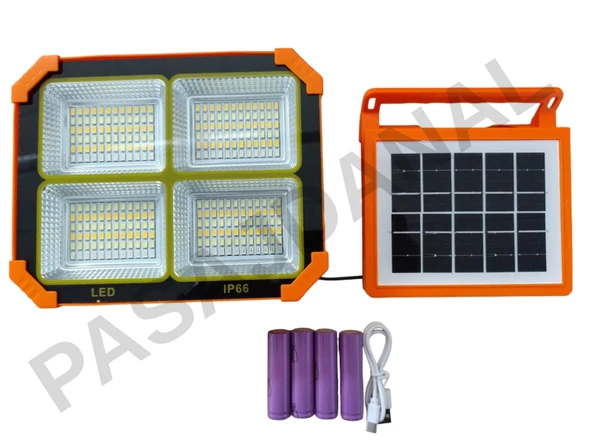 Turbo 400w Solar Led Projektör Kamp Solar Uzatmalı Solar Panel+Şarj Edilebilir Pil+ Şarj Kablosu ürün görseli 1