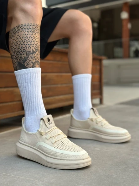 ET0375 Özel Örme Triko Tarz Krem Renk Spor Ayakkabı ürün görseli 1