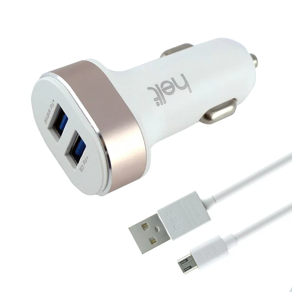Helt HT-16 5W 2 Çıkışlı Micro Kablo + Araç Şarj Aleti (Beyaz) ürün görseli 1