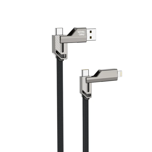 Nettech NT-DC43 Plastik 100 Cm 60W Type-C To Type-C+Lightning Şarj ve Data Kablosu (Siyah) ürün görseli 1