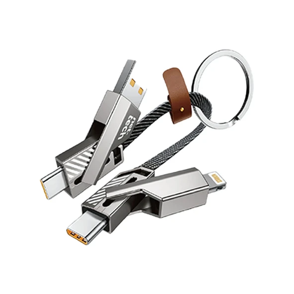 Nettech NT-DC44 4 in 1 60W İp Örgü 80 Cm USB To Micro + Lightning + Type-C Şarj ve Data Kablosu (Gri) ürün görseli 1