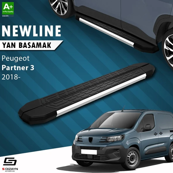 S-Dizayn Peugeot Partner 3 Uzun Şase NewLine Krom Yan Basamak 213 Cm 2018 Üzeri A+ Kalite ürün görseli 1