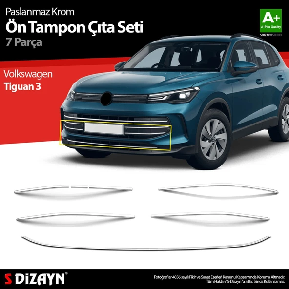 S-Dizayn VW Tiguan 3 Krom Ön Tampon Çıta Seti 7 Prç. 2024 Üzeri A+ Kalite ürün görseli 1