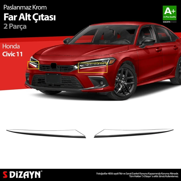 S-Dizayn Honda Civic Krom Far Alt Çıtası 2 Prç. 2021 Üzeri A+ Kalite ürün görseli 1