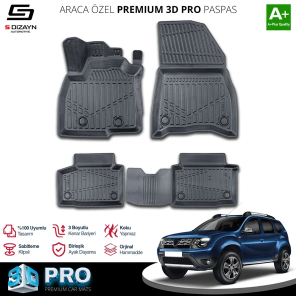S-Dizayn Dacia Duster 4X4 3D Pro Havuzlu Paspas 2018-2022 A+ Kalite ürün görseli 1