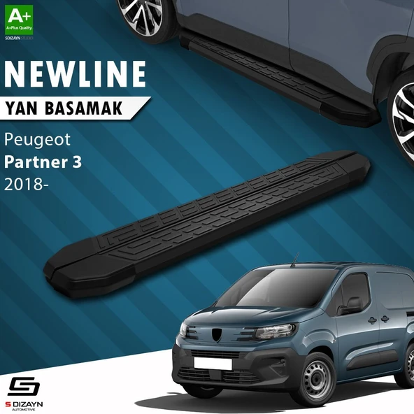 S-Dizayn Peugeot Partner 3 Uzun Şase NewLine Siyah Yan Basamak 213 Cm 2018 Üzeri A+ Kalite ürün görseli 1