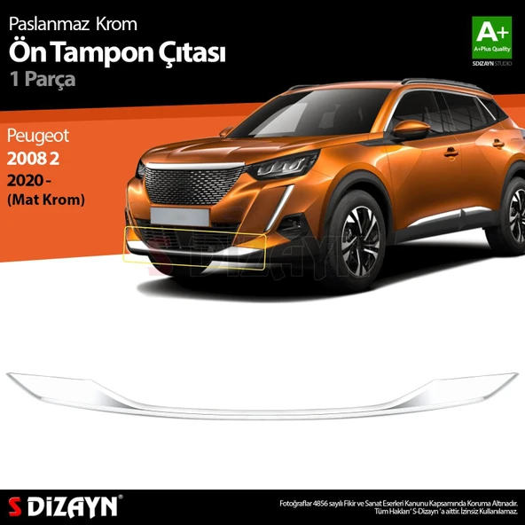 S-Dizayn Peugeot 2008 2 Krom Ön Tampon Çıtası 2020 Üzeri (Mat Krom) ürün görseli 1